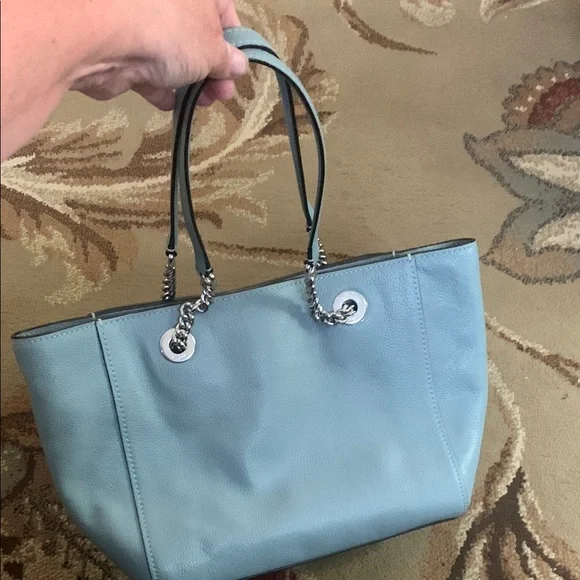 Coach Blue Pebbled Leather Tote - Picture 4 of 6